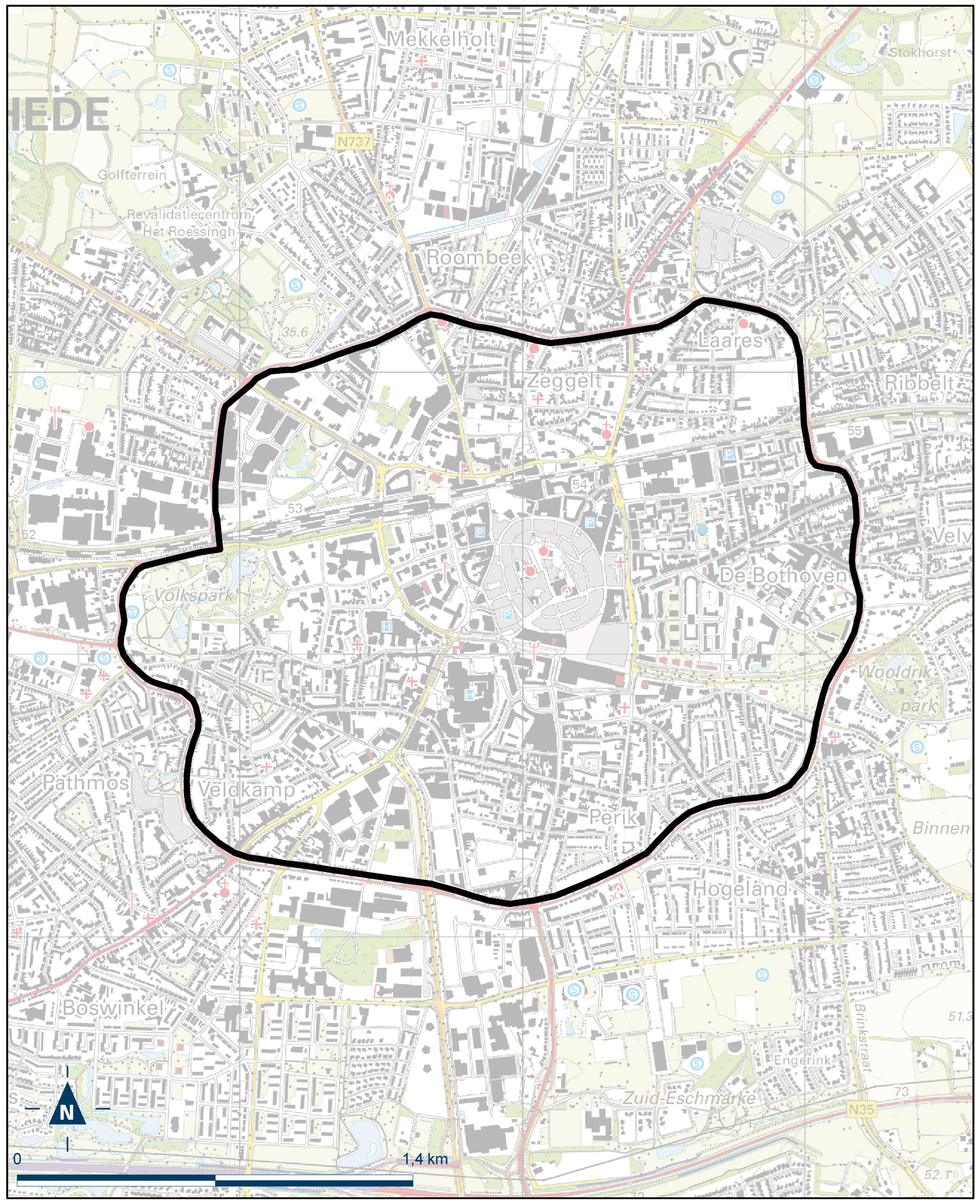 Kaart Enschede Binnensingelgebied