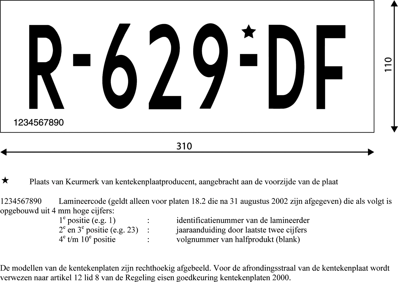 MODEL 18.2 C: Voor kentekenplichtige motorrijtuigen op meer dan twee wielen (WVW1994 art. 36 en 37) voor zover blijkens het kentekenbewijs voor het voeren van deze kentekenplaten toestemming is verleend.