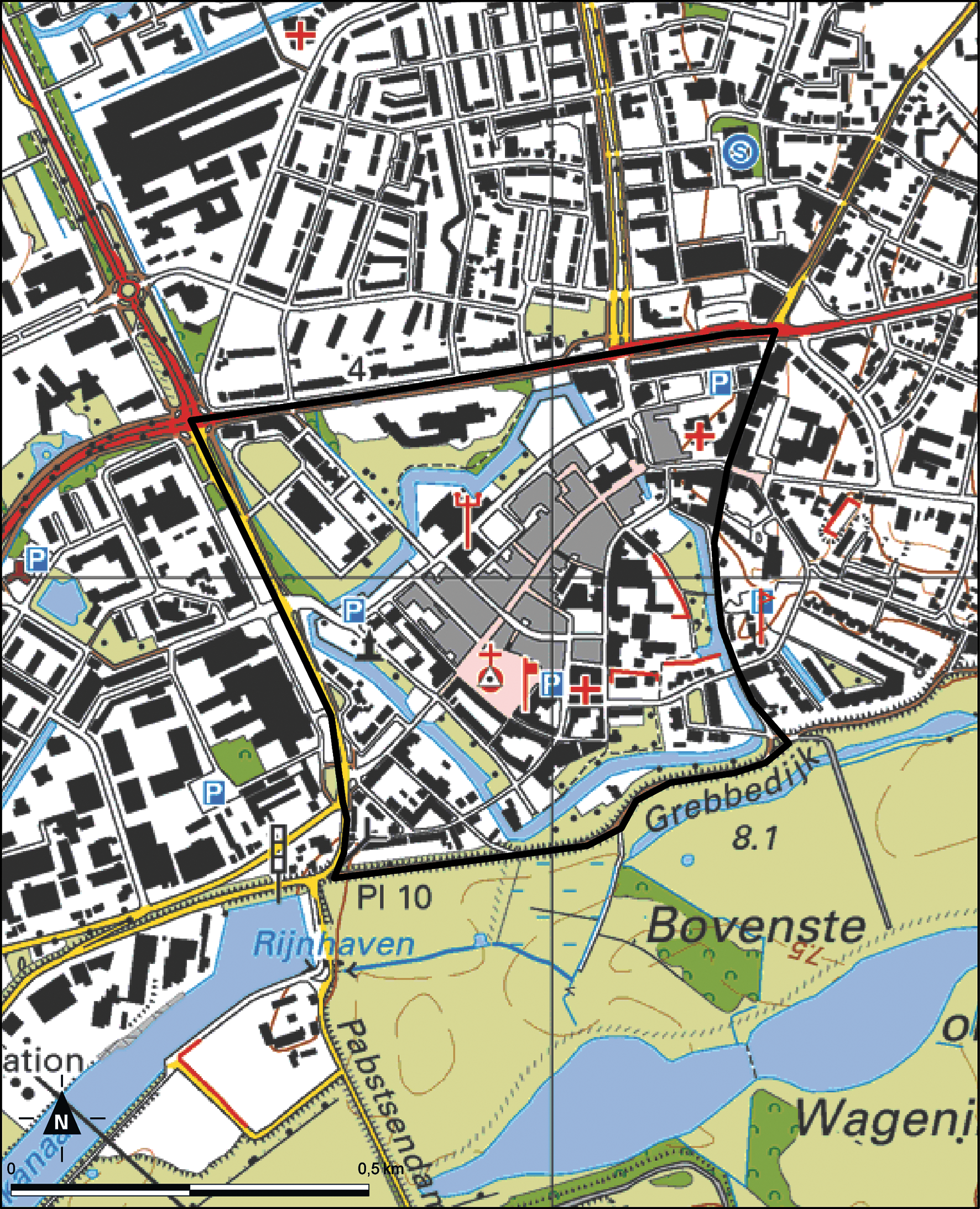 Kaart Wageningen, Binnenstad